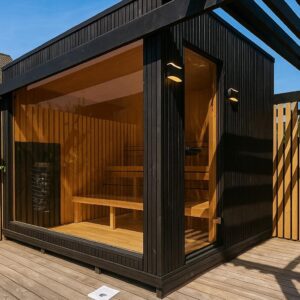 Fuld isoleret firkante sauna 250x250x250 med 10.8 kw wifi ovn