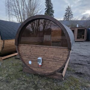 Tøndesauna 250cm med halv panorama – skarp pris!